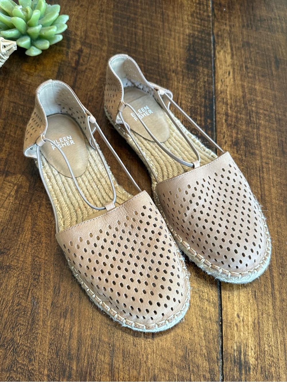 Eileen Fisher | Lee 2 Espadrilles Flats, Perforated Latte Leather, Size 9.5